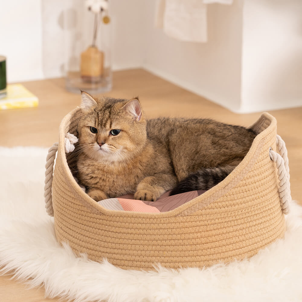 Strapazierfähiges, handgefertigtes Wiege-Haustier-Katzenbett aus Korbgeflecht aus Stroh