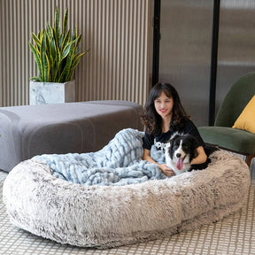 Lit de chien humain super grand de luxe avec couverture super douce pour animal de compagnie