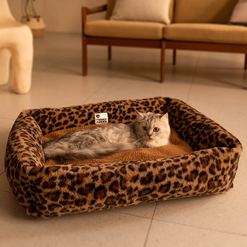 Wildlife Series Cowhide Leopard Print Dog Bed Stylish & Comfortable