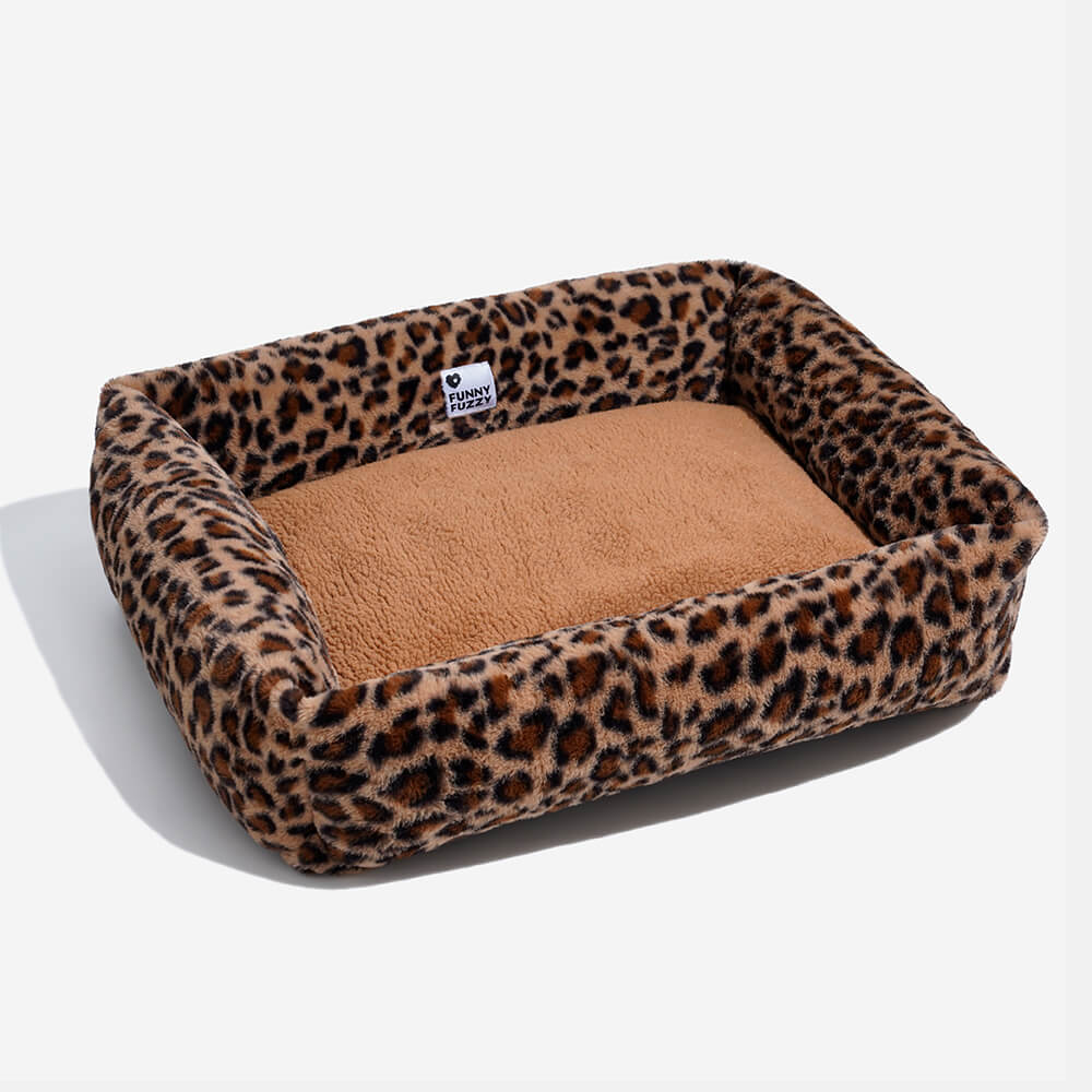 Lit pour chien imprimé léopard en cuir de vachette Wildlife Series