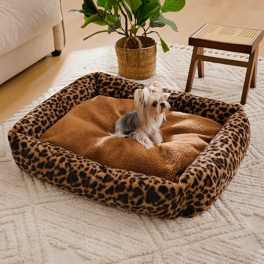Wildlife Series Cowhide Leopard Print Dog Bed Stylish & Comfortable
