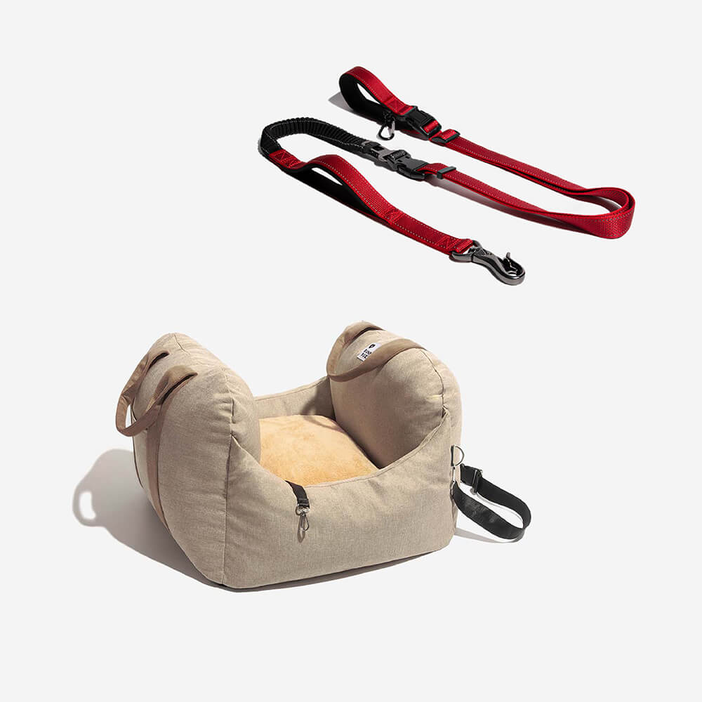 First Class Dog Car Seat Bed With Multifunction Hands Free Dog Leash With Safety Seat Belt