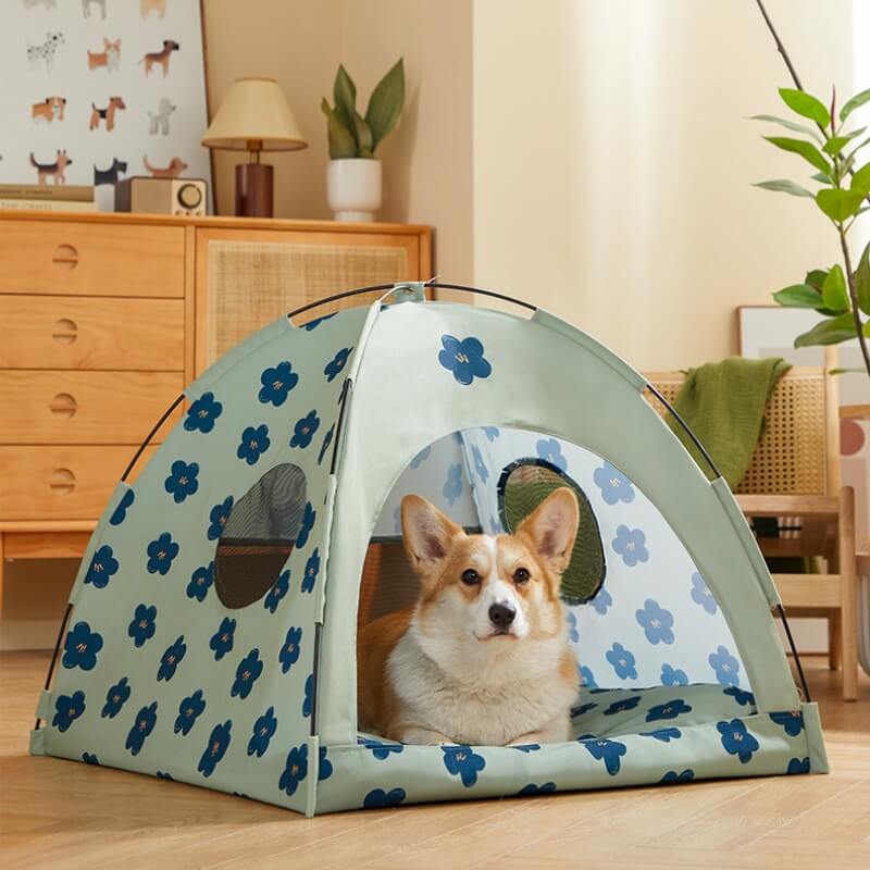 Blue Flower Dome Cat Tent Pet Tent Bed